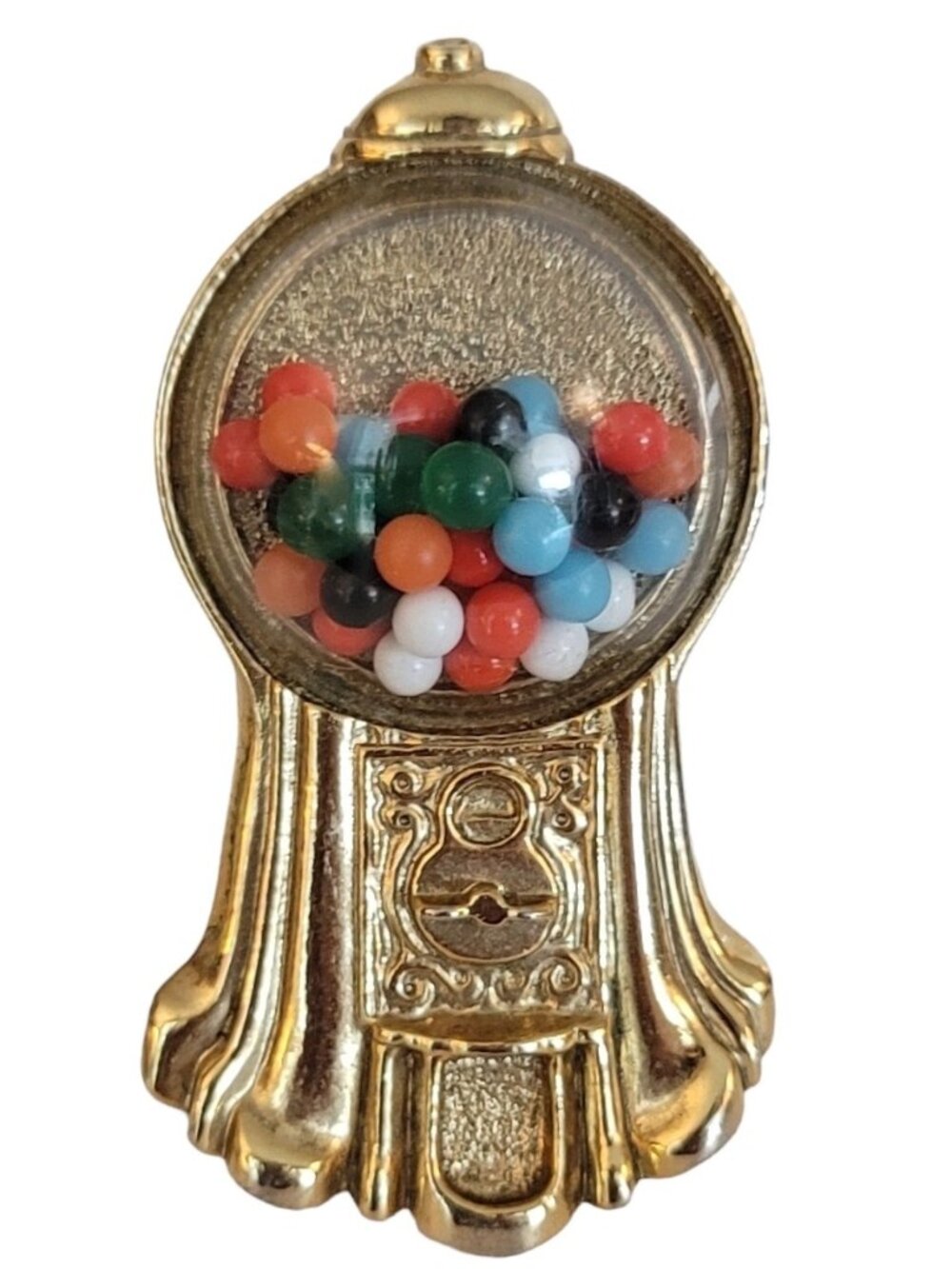 1928 Brand Gold Tone Multi Color Articulated Gum Ball Machine Pin Brooch K78
